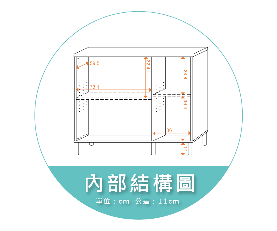 【金階塑鋼】NUA86S KD 圓高櫃腳(12cm) 內部結構圖